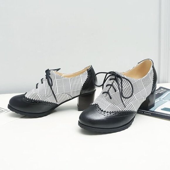 SHEMEE Shoes - NEW! Women's Retro Wingtip Block Heel Lace Up Oxfords Stacked Chunky High Heels